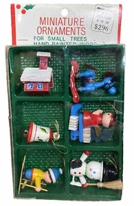 Miniature Wooden Christmas ORNAMENTS Hand Painted For Small Trees KMART Vintage - Picture 1 of 20