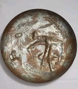 Vintage Antique Hammered Farmer Copper Round Plate, Decor 15" - Picture 1 of 7