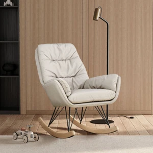 Velvet Rocking Chair Relaxation Rocker Recliner Lounge Armchair Wood Curved Legs - Picture 1 of 12