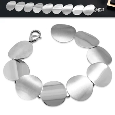 Pulsera de eslabones de acero inoxidable tono plata disco circular para mujer, 7" Foto 1 de 2