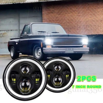 For GMC C15/C25 C35 1975-1978 Pair 7"inch Round LED Headlights DRL High Low - Image 1 of 4