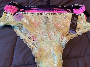 XOXO Bikini Panty Womens Sexy Cheeky Underwear 3 Pack Medium Pink Lace - Picture 1 of 11