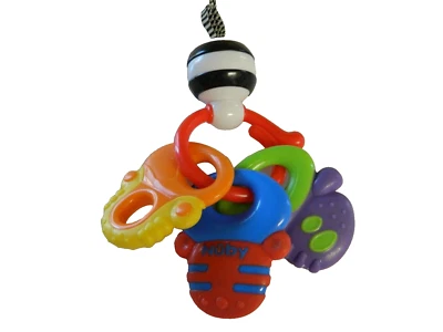 Nuby Key Ring Teether Blue Yellow Green Keys Black White Ball Baby Toddler Toy - Image 1 of 4