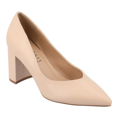 Zapatos de salón para mujer Journee Simonne de tacón ancho punta en punta beige talla 5 Foto 1 de 4