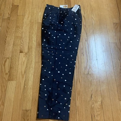Pantalón Talbots De Colección Nuevo con Etiquetas Talla 4 Azul Marino Dorado/Plata Lunares Tobillo Recto Pura Seda Foto 1 de 4