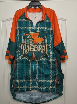 Primal Cycling Jersey Men Extra Large Green Orange Plaid Ragbrai Iowa Polyester - Image 1 of 4