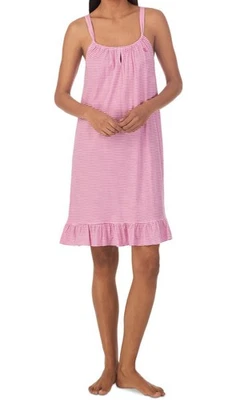 Lauren Ralph Lauren Women's Short Tunnel Neck Strap Nightgown Pink Stripe Small - Image 1 of 4