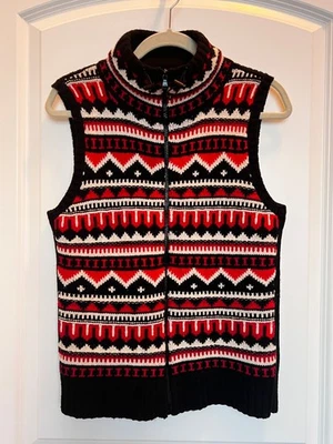 Chaleco Suéter Lauren Ralph Lauren LRL Para Mujer Talla L 78% Lana Rojo Negro Cremallera  Foto 1 de 4