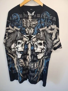 Cyber Y2k Grunge Distressed Skull & Cross AOP Apprime T-Shirt USA Army. Gr. L - Bild 1 von 5