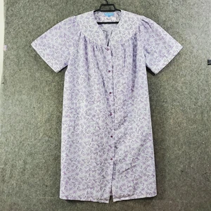 Dream Crest Robe Women 2X Purple Floral Print Snap Front Housecoat Dress Lounge - Picture 1 of 12