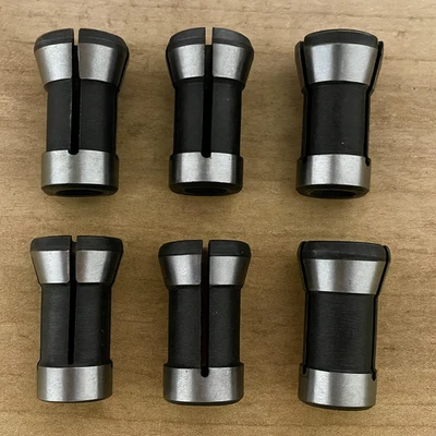 6pcs Collet Adapter Set Steel Router Bit 6mm 6.35mm 8mm Chuck Milling Tool Black - Image 1 of 4