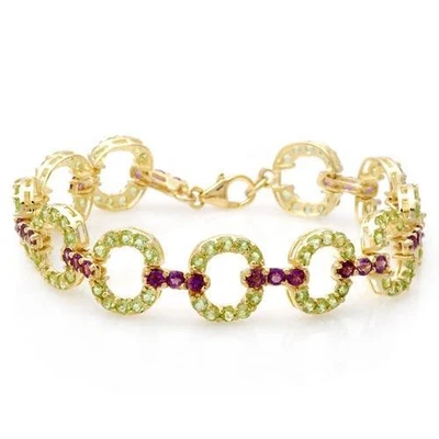 925 SS 10K GP 7.81 CTW PERIDOT & AMETHYST BRACELET, 7.2 inches - Image 1 of 4