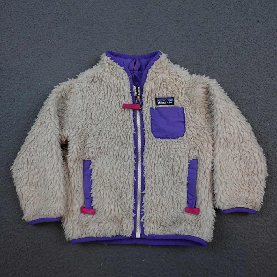 Patagonia Jacket Kids 3T Cream Purple Fleece Sherpa Retro Pile Zip - Image 1 of 4