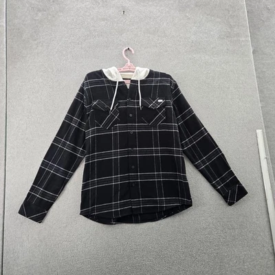 Camisa Hurley Hombres Abotonada S Negra Franela a Cuadros Manga Larga Con Capucha Foto 1 de 4