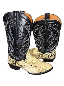 Dan Post DP3036 Pull-On Leather Boots Natural B/C Python Black/White Men's 10 D - Picture 1 of 10