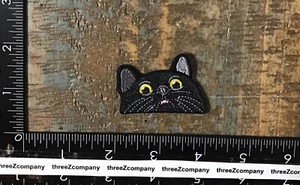 PEEKING BLACK CAT Kitten Pet Animal Feline Kitty Funny Humor Iron-On Patch - Picture 1 of 3