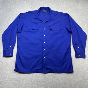 Polo Ralph Lauren Shirt Men Large Blue Steward Flap Pockets Loop Collar Preppy - Picture 1 of 12