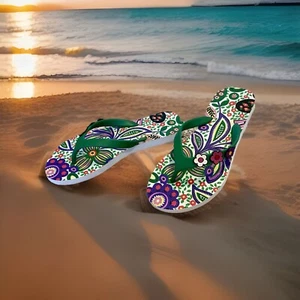 Vera Bradley Retired Viva La Vera Flip Flops Sz M 7-8 Paisley Flower Power NEW - Picture 1 of 8