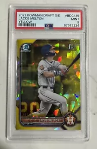 2022 Bowman Draft Zafiro 1er Jacob Melton cromo amarillo refractor /99 PSA 9 - Imagen 1 de 4