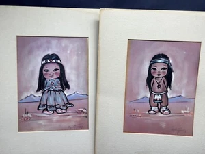 Vintage Signed Gerda Christoffersen NATIVE AMERICAN ORIGINAL Art Pair Adorable - Picture 1 of 7