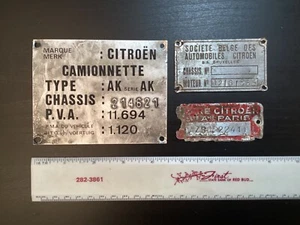 3 Vintage Citreon Auto ID Metal Tag Plates - Picture 1 of 8