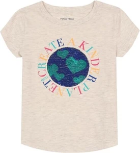 Nautica Girls' Short Sleeve T-Shirt with Flip Sequin Design, Cotton Tee -Small 4 - Picture 1 of 4