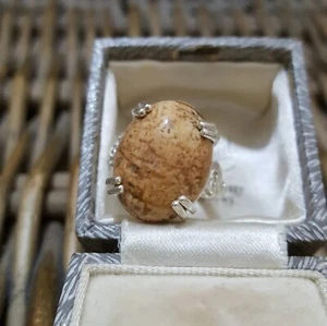 925 Sterling Silver Ring, Picture Jasper Gemstone, Size O.5, US 7.5,Solid Silver - Picture 1 of 6