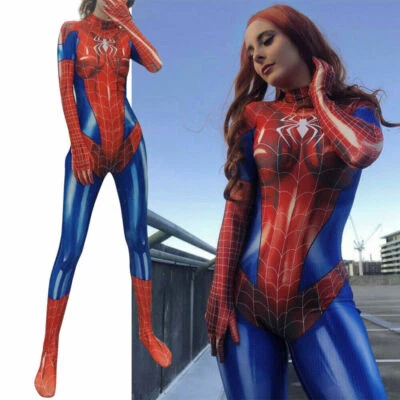 Spider-Woman Jumpsuit Cosplay Costume Sexy Tights Bodysuit Dress Party US Stock - Image 1 of 4