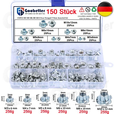 150x Einschlagmuttern mit 4 Einschlagspitzen M3 M4 M5 M6 M8 M10 verzinkter Stahl - Bild 1 von 4