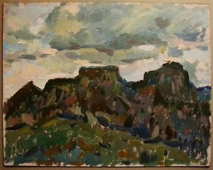 Ukrainian Soviet Oil Painting Landscape pointillism mountains cliff - Picture 1 of 4