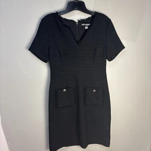 Vestido Karl Lagerfeld Paris Manga Corta Tonal Tweed Negro Bolsillo Cambio Talla 4 - Imagen 1 de 8