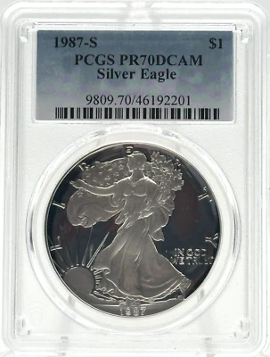 1987 S Proof Silver Eagle PCGS PR70 DCAM Classic Blue Label *STC - Image 1 of 2