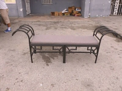 GORGEOUS POST MODERN BLACK ENAMEL CHINESE CHIPPENDALE METAL BENCH - P - Image 1 of 4