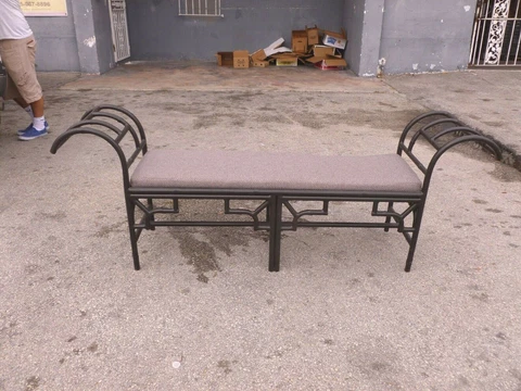 GORGEOUS POST MODERN BLACK ENAMEL CHINESE CHIPPENDALE METAL BENCH - P Cover