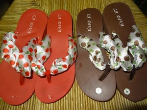 Women's size 8/9 flip flops sandals by LA Diva **pink & brown....2 pairs** - Picture 1 of 7