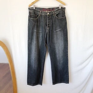 BEN SHERMAN Mens Jeans W36 L34 Black Wash Denim Straight Relaxed Leg Button Fly - Picture 1 of 12