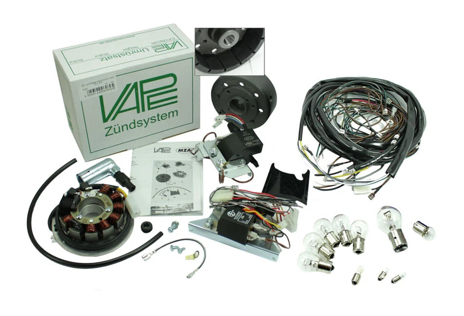 KULTMOPEDS-SET Vape 3 Set E Zündung Kabelbaum Lampen für Simson S51 S50 S53 S83 S70 12V 100W