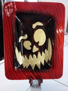 HALLOWEEN dumme Jack O Laterne Gesicht verschmolzene Kunst Serviertablett Leckereien 12"x 9"  - Bild 1 von 3