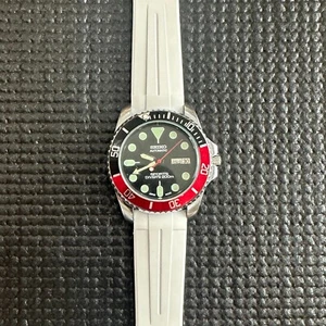 20mm WHITE FKM Caoutchouc rubber Strap band Fits some Seiko Watches WHITE Stripe - Picture 1 of 6
