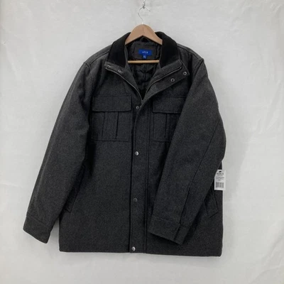 Apt 9 Jacket Mens Large Charcoal Wool Blend Quilted Snap Zip Pockets Ribbed Neck - Image 1 of 4