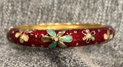 Pulsera Jiu Long Xing Deep Red 8,5 pulgadas cloisonne bisagra tono dorado motivo floral Foto 1 de 4
