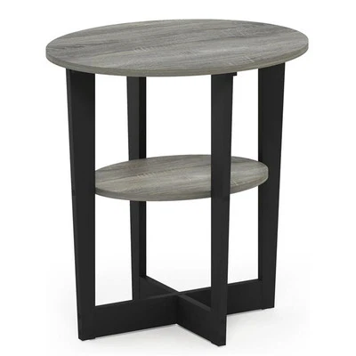 Furinno JAYA Contemporary Engineered Wood Oval End Table - Oak Gray/Black - Image 1 of 4