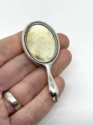 Espelho de mão Chatelaine prata esterlina antigo miniatura década de 1920 - Imagem 1 de 4