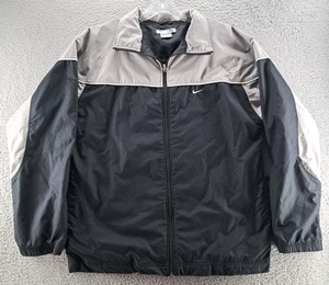 VINTAGE Nike Windbreaker Jacket Mens Medium Black Gray Lined Track Swoosh 90s - Picture 1 of 14