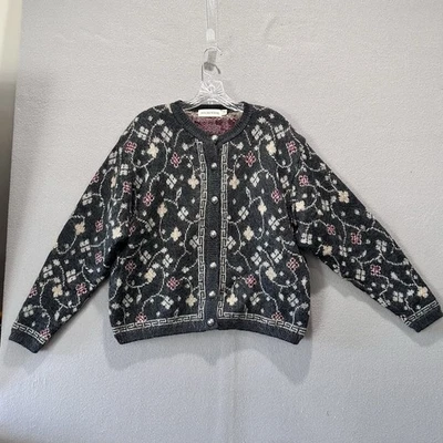Cárdigan Suéter Vintage Holmewood Mohair Talla L 18/20 Gris Floral Estilo Cabaña Foto 1 de 4