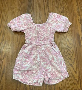 EUC Girls Jessica Simpson Pink And White Leaf Short Sleeve Romper, Size M(8) - Picture 1 of 5