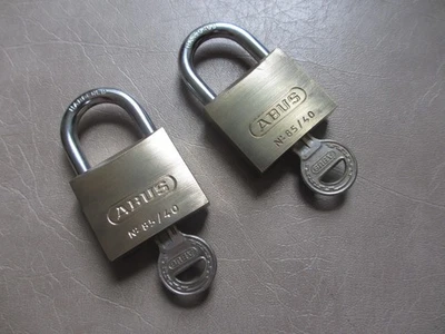 2 Abus 85/40 1-1/2" Brass Body Padlock Pair Lot w/Key, Each Keyed Different - Image 1 of 4