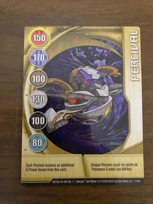 Tarjeta magnética Bakugan Battle Brawlers ~ "PERCIVAL" 11/48e BA358a ~ SEGA 2008 Foto 1 de 3
