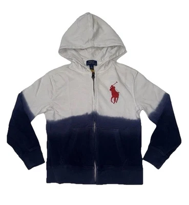 Polo Ralph Lauren Full Zip Hoodie Ombre Dye Kids Blue White Sweatshirt Sz 6 - Image 1 of 4