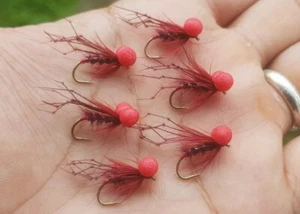 3 x Claret Hopper Fly Boobie With Red Eyes Size 12 On KAMASAN Hooks - Picture 1 of 2